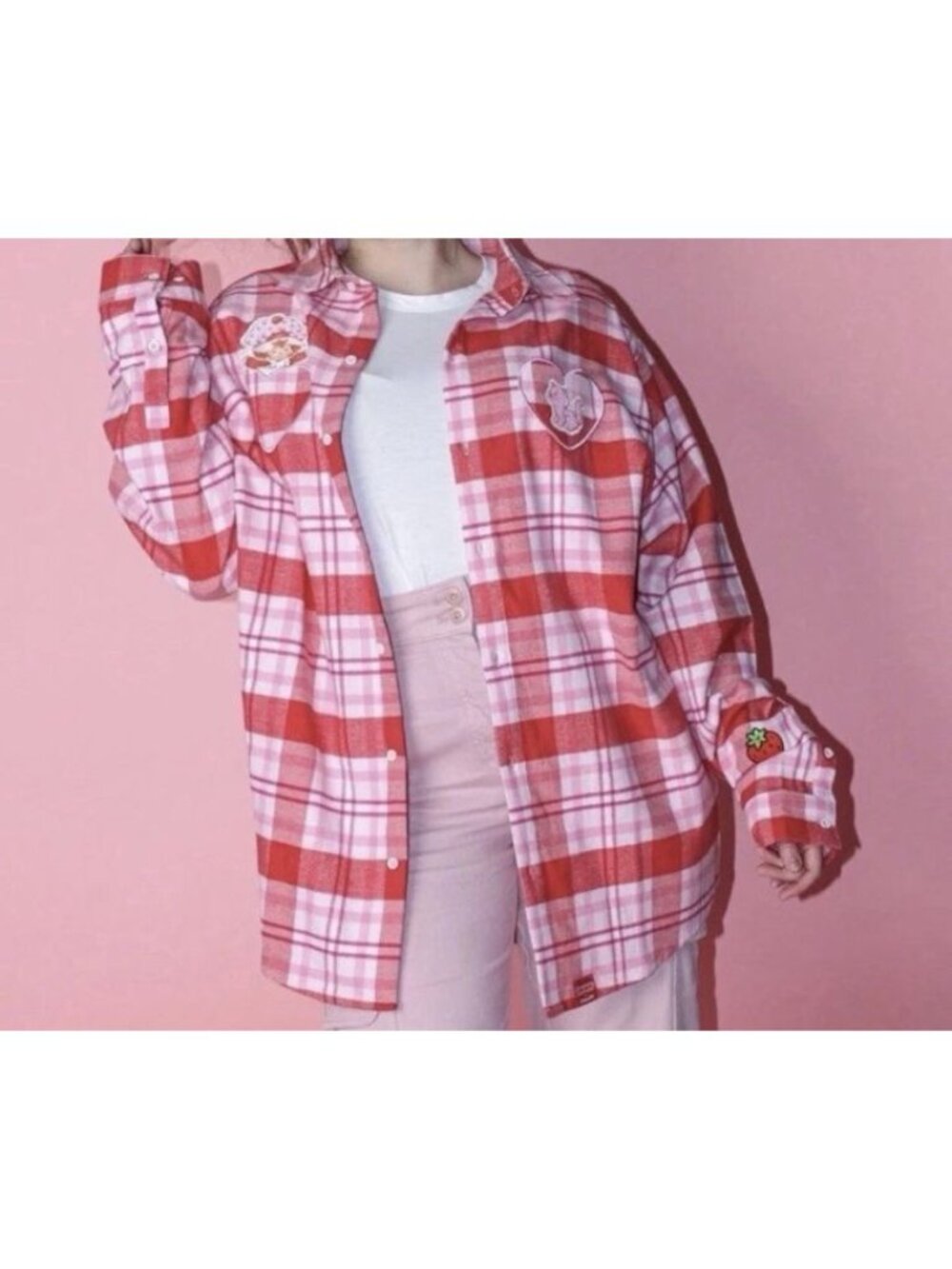 Cakeworthy Strawberry Shortcake Scented Flannel Button Up Shirt Size Large